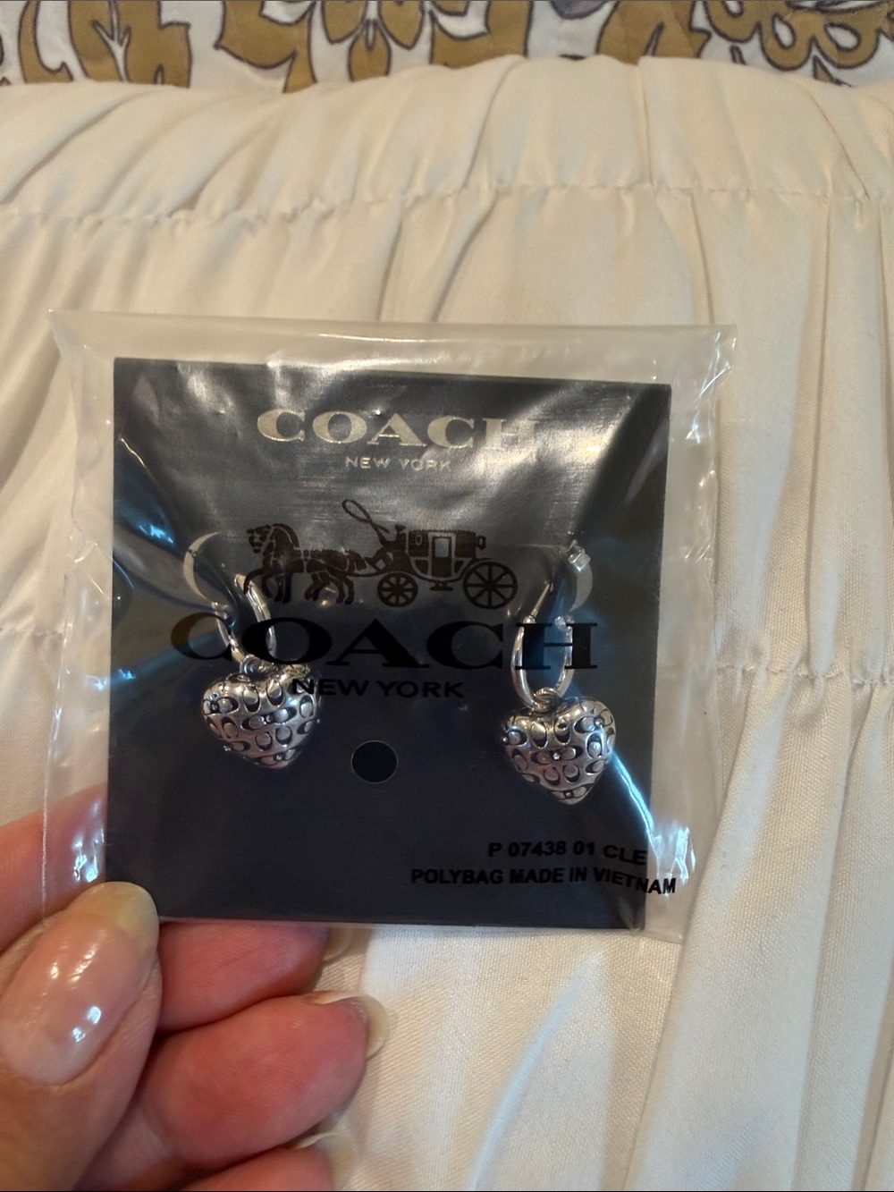 COACH Silver signature C Heart Drop Earrings - Picture 3 of 4
